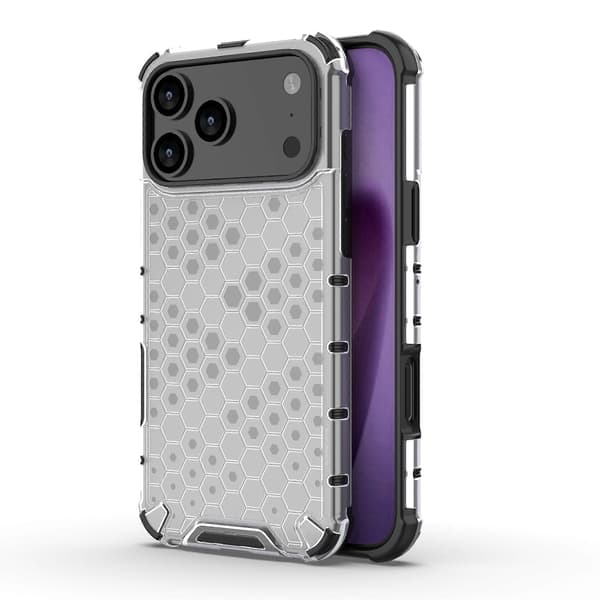 For iPhone 17 Pro Max Deksel Honeycomb Form Støtsikker PC + TPU Telefondeksel Grå