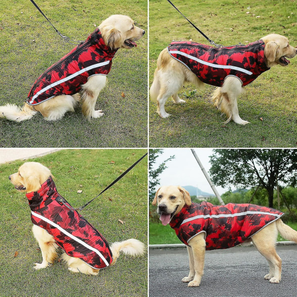 Vanntette hunde-vinterfrakker, kaldtværs-hundejakker med reflekterende striper og selehull Varme hundeklær Red XL