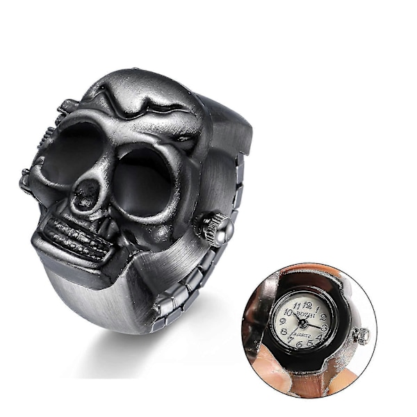 Herr Ringklocka Fingerklocka Analog Quartz Klocka Elastisk Dödskalle Ringband Rostfritt Stål Klocka Klockring
