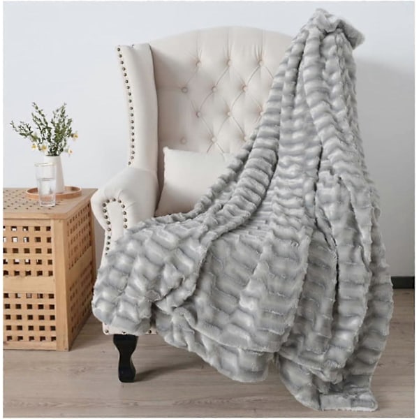 Sofffilt Varm Fluffig Täcke Tjock Fiber Sängkläder Dubbla Lager Supermjuk Täcke Trappgaller Grå 127x152 cm
