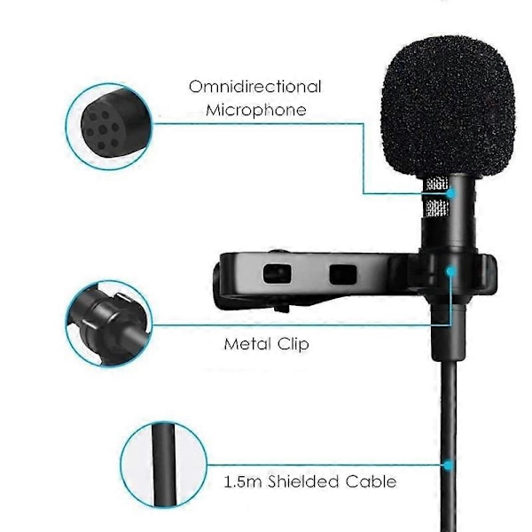Bärbar 3.5mm Lavalier Clip-on Mikrofon USB Kondensatormikrofon 1.5m Trådbunden Extern Typ C-kontakt Mini Mikrofon För Telefon PC Laptop