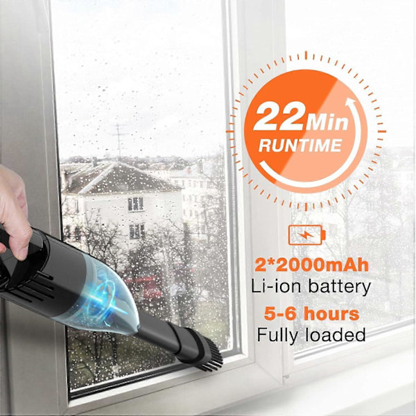 Johdoton kädessä pidettävä pölynimuri, 2*2000mAh kannettava autopölynimuri pestävällä suodattimella ja 1 suuttimella, 40W 4500Pa tehokas pöytäpölynimuri
