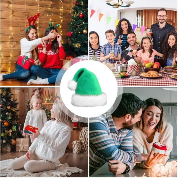 Nisselue Plysj, myke fargede julehatter Varme, komfortable julehatter Festutstyr for barn Voksne Green S
