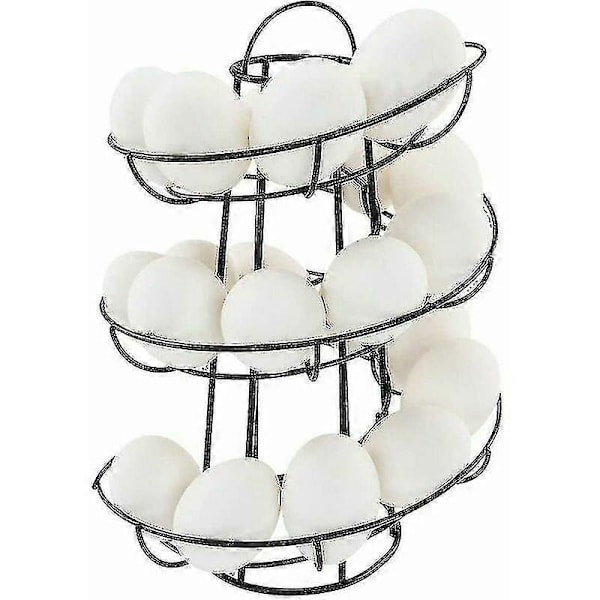 Kryc- Ægge Dispenser Spiral Opbevaring, Metal Jern Spiral Æggebakke Æg Køkken Display Stand, Til 24 Æg (sort)