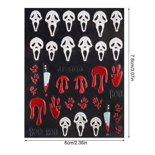 Halloween Nail Decals Halloween 5d Bone Skull Design Nail Stickers Selvklebende Creepy Cosplay Diy Nail Art Decorations For JI5D10