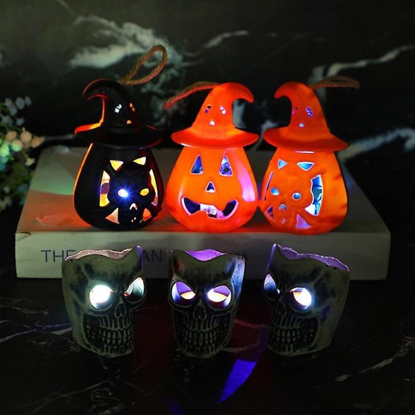 Mini Pumpkin Lights 12 Pack Halloween batteridrevet lampe Pumpkin Tea Lights Led Lamper Festival Decor Light Up For Halloween Black