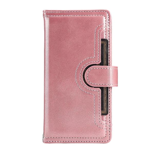 Til iPhone 16e etui i spaltlæder med magnetisk pung og håndledsrem - Rosaguld Multicolor Rose Gold
