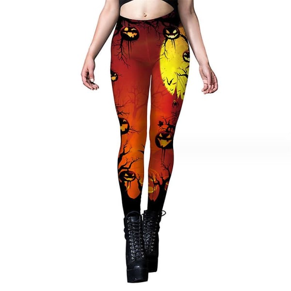 Strækbare leggings til kvinder med Halloween-græskartryk COLOR 3 XL