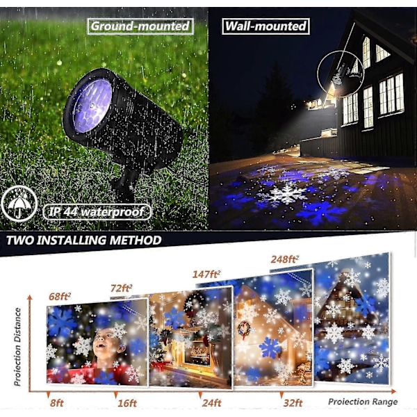 Julprojektor för utomhusbruk, Jul Snöprojektionslampor, Ip65 Snöflingaprojektorlampa H