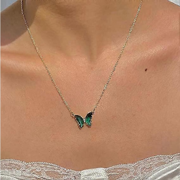 Gull Sommerfugl Anheng Halskjede for Kvinner 18K Gullbelagt Minimalistisk Cubic Zirconia Sommerfugl Anheng Søte Krystall Sommerfugl Halskjeder for Kvinner Jenter