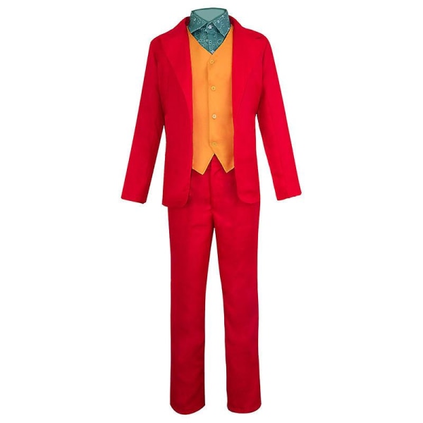 Klovne Joker Kostyme Rød dress Jakke Bukser Skjorte Antrekk Halloween Kostymer For Barn Menn Karneval Maskerade Fest Joker Cosplay Mask Adults L