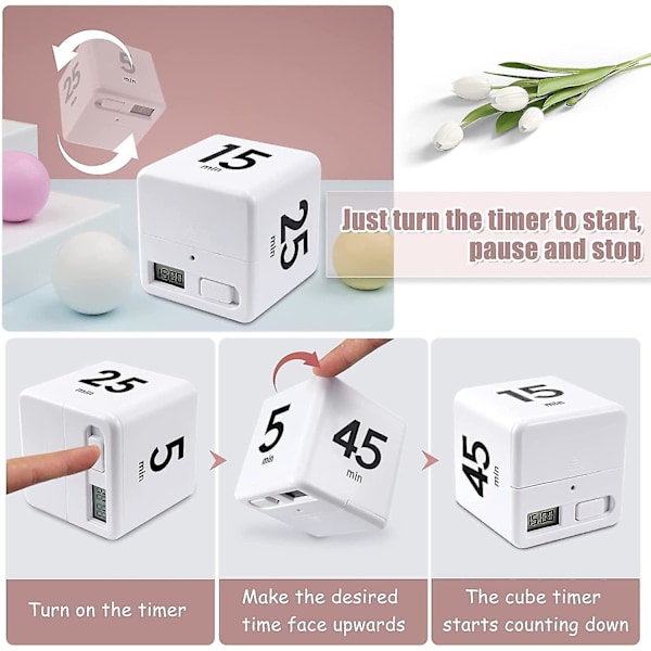 Cube Timer Kjøkkentimer Tidsstyringstimer Gravitasjonssensor Flip Management og Nedtelling 25-5-45-