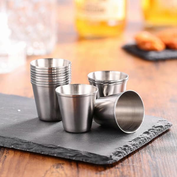 Shotglas i silverrostfritt stål för spritdrycker, 12-delars bärbart set