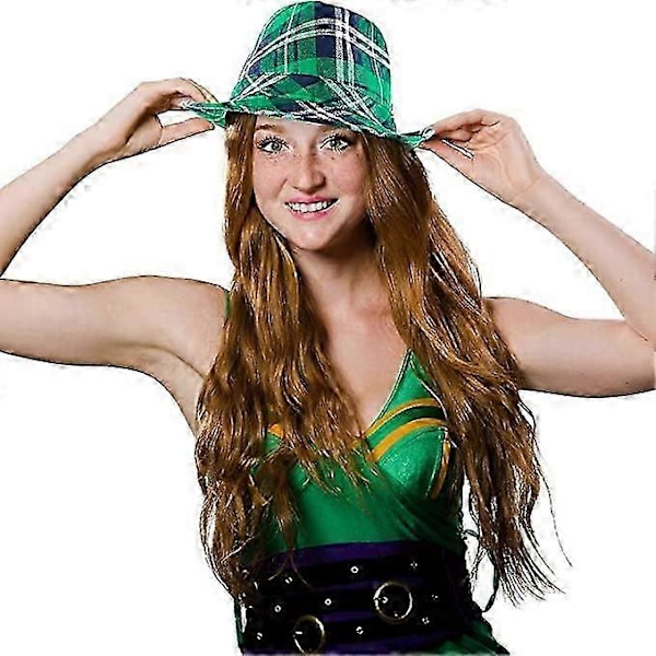 Irländsk Rutig Grön Fedora St. Patrick's Day Leprechaun Hatt