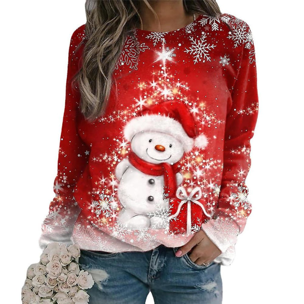 Julegenser for kvinner Santa Claus Snowman Bear Print Rund Neck Langermet Uformell Løs Pullover Topp Bluse style 1 5XL