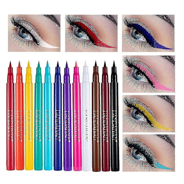 12 st Matte Regnbågsfärgad Flytande Eyeliner Set 12 Färger Mjuk Och Hypervass Spetsborste Eyeliner