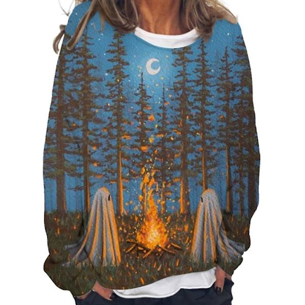 Ghost Sweatshirt Kvinner Halloween gresskarskjorter Morsom nyhet Grafiske T-skjorter Langermede høstskjorter style 2 S