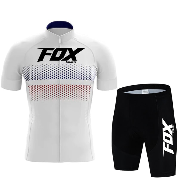 Sommer kortærmet cykeltrøjesæt Åndbar MTB Mountain Racing cykeltrøje smækshorts Mænd Cykeltøj FOX TELEYI Silver XS