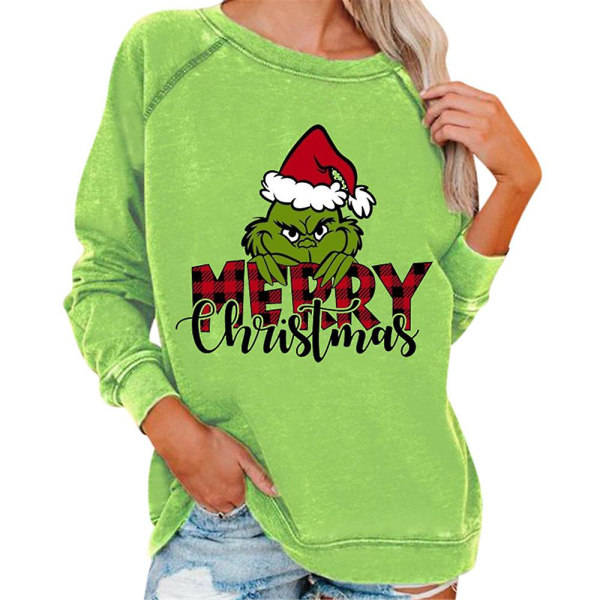 Joulunaiset naiset Grinch Print pitkähihainen T-paita Casual neulepusero Pusero Topit style 1 2XL