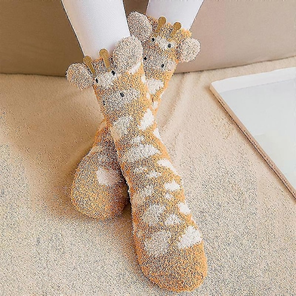 1 Par Voksne Sokker Tegneserie Kat Kanin Alpaka Giraf Kylling Fuzzy Fluffy Fortykket Elastisk Hold Varmen Koral Fleece Efterår Vinter Gulv Sovesokker
