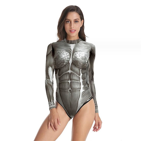Halloween Kvinder Digital Skeleton Stram Badedragt i ét stykke med lynlås style 7 L-XL
