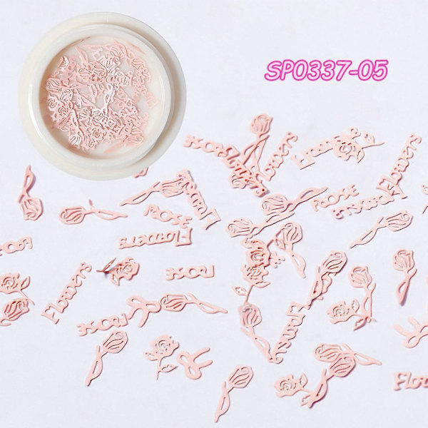 3D Alla hjärtans dag Nagelkonst Stickers Blommor Nageldekaler Träflis Nageldekoration