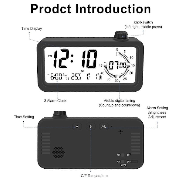 Digital Väckarklocka Visuell Timer Dubbel Display Nedräkning