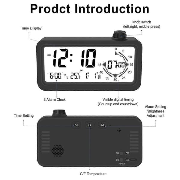 Digital Vekkerklokke Visuell Timer Dobbel Skjerm Nedtelling