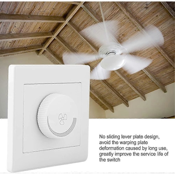 Loftventilatorstyring, Lysdæmperkontakt, Loftlys Ventilator Hastighedsreguleringskontakt Hvid Vægpanel Knap AC250V 100W 86x86mm