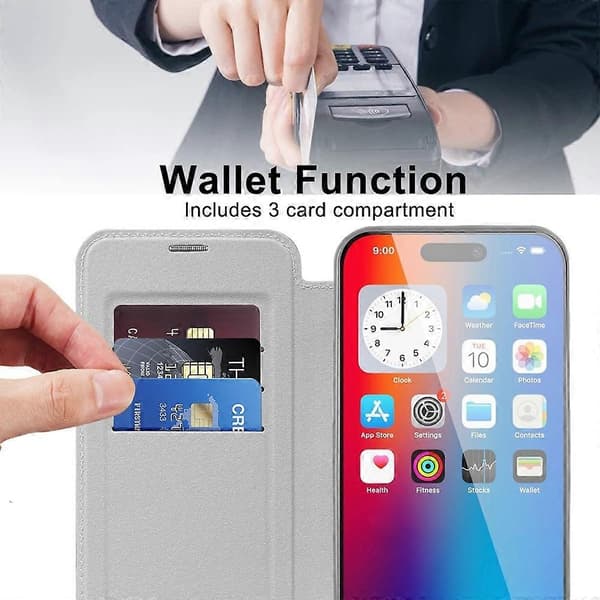 Til iPhone 16 Plus etui kompatibel med MagSafe RFID-blokerende lædertelefoncover - Titaniumgrå Multicolor Titanium Grey