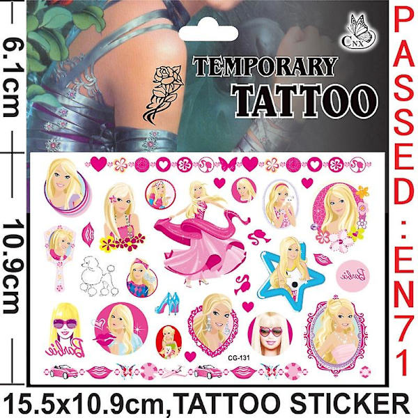 Kawaii Barbiee Tattoo Stickers Tecknad Water Transfer Temporary Stickers Söt Anime Hand Paste Paper Sticker Barn Födelsedagspresent A