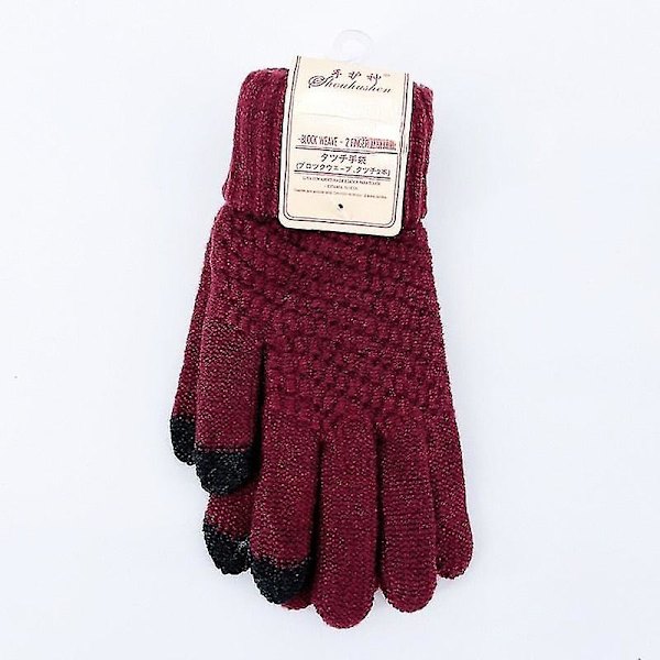 Kvinnors stickade vinterhandskar Cashmere stickade kvinnor män Höst och vinter Varma tjocka handskar Skärm skidhandskar Wine red