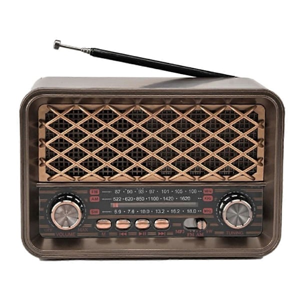 Retro Bluetooth Radio Portabel FM/AM/SW Bandmottagare med LED-ljus TF-kort USB AUX Stöd Klassisk