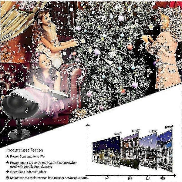 Snøfall LED-projektorlys: Roterende snøfnugg dekorativ belysning med fjernkontroll