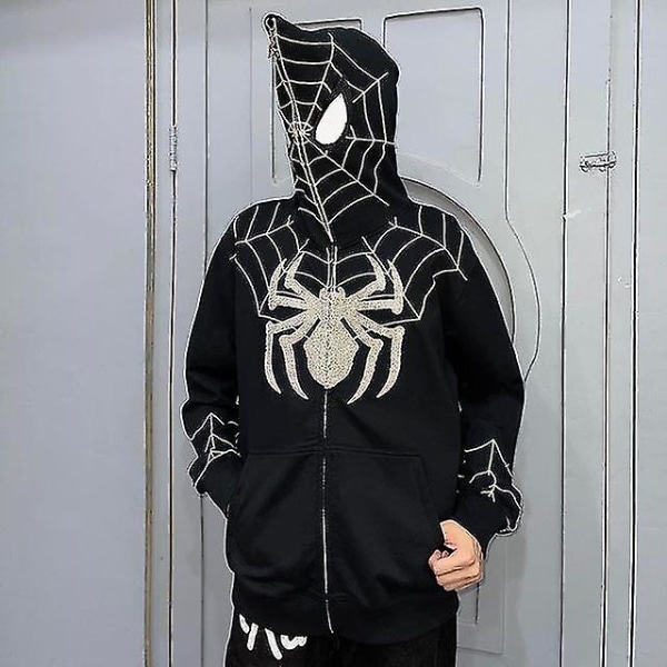 Spiderman huvtröja för män Printed huvjacka Streetwearbästa julklapp Black M