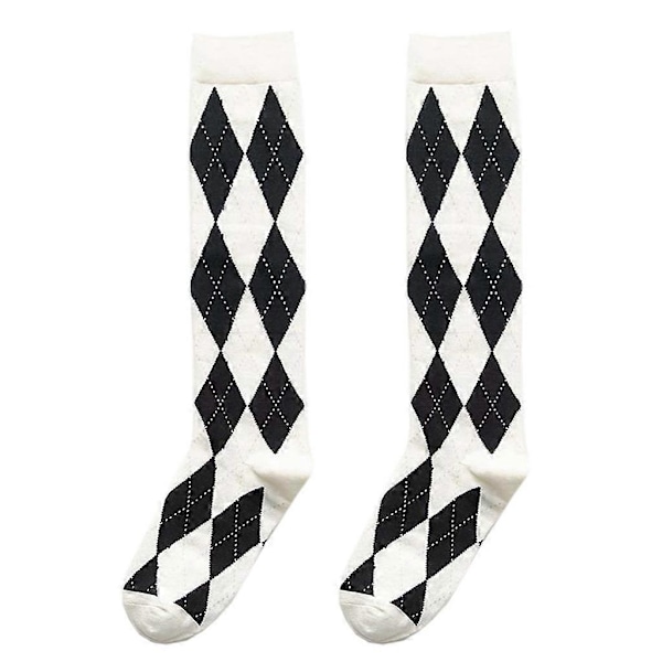 Dame Efterår Bomuld Knæhøje Strømper Japansk Preppy Stil Vintage Kontrastfarve Argyle Plaid Print Studenterstrømper