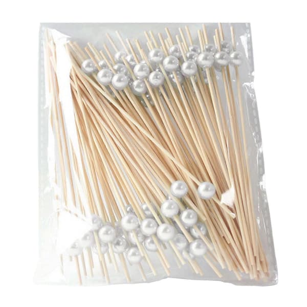Bambus Cocktailpinde – Imiteret Perle & Elegant – til Fest & Banket White