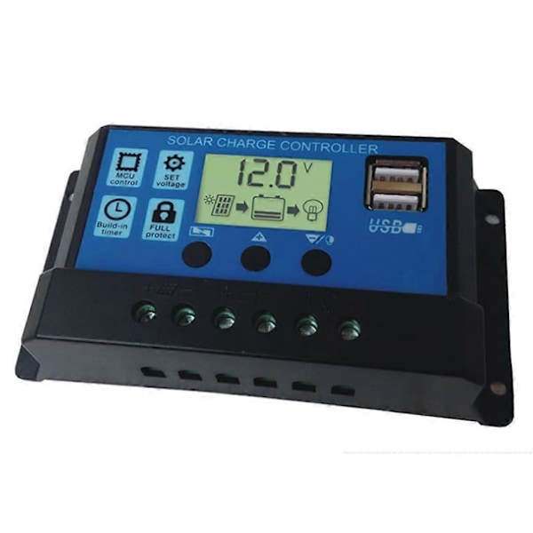 30A Solcellepanelkontroller HD LCD Batteriladekontroller Intelligent Kontroller for Hjemmebruk Gatelys
