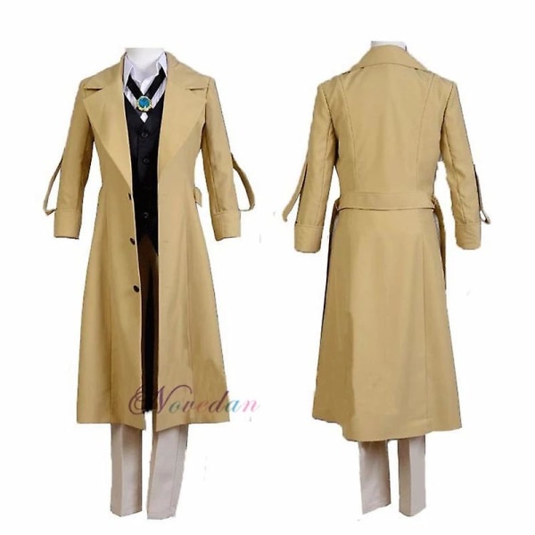 5 stk Anime Bungo Herreløse hunder Dazai Osamu Halloween Carnival Cosplay kostyme antrekk Windbreaker Coat Uniform Drakter For Kvinner Menn Fullt sett med tilbehør S