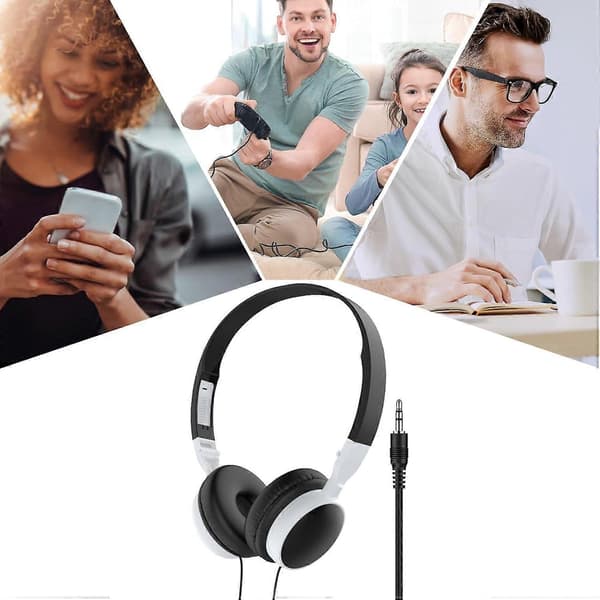 Over-ear kablede hovedtelefoner med foldbart design og støjreduktion til mobiltelefoner og tablets, sort