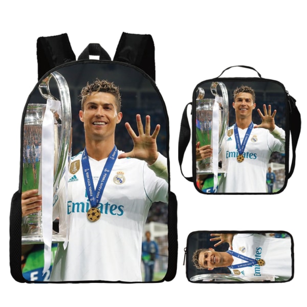 3-delad set av Messi och Ronaldo ryggsäck, studentfotbollsväska, 3D - printed ryggsäck style 4