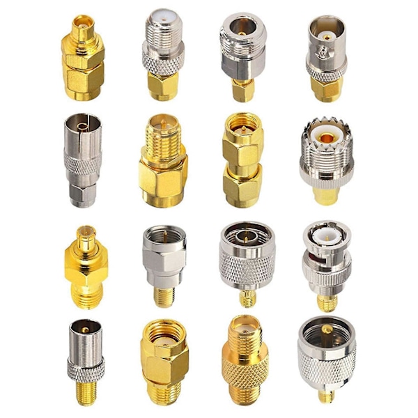 16 Type SMA-stik SMA-adapterkits SMA til MCX/TV/F/N/BNC/UHF/RP-SMA Lige Type Nikkel Guld P