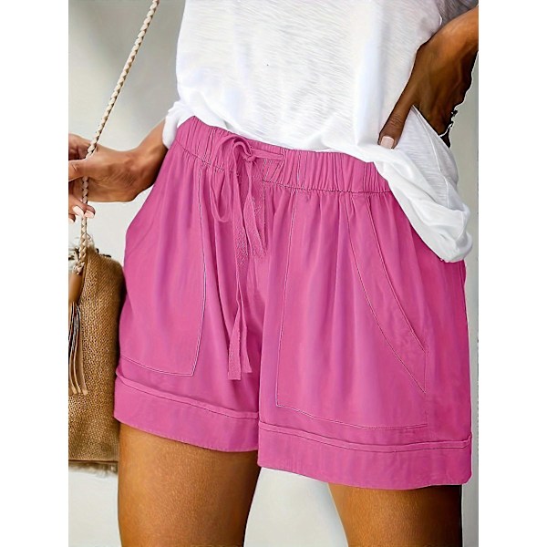 Nya modeller Dragsko Elastiska Midjeshorts, Lediga Bekväma Shorts Med Fickor För Sommaren, Damkläder