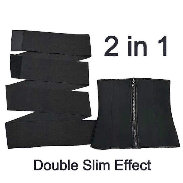 YAGIMI 2-delat Set Midjetränare Slim Body Shaper Underbyst Korsett Kvinnor Gå Ner i Vikt Svettbälte Neopren Mage Formande Underkläder Fajas