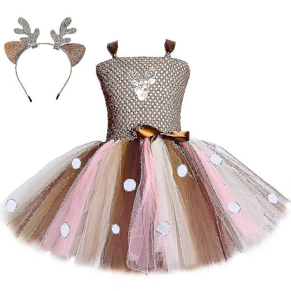 Hurtig levering Hjorte Tutu Kjole Til Piger Halloween Julekostume Børn Dyr Elg Rensdyr Fødselsdagsfest kjole med pandebånd 1-12 år Only 1pcs dress 4t