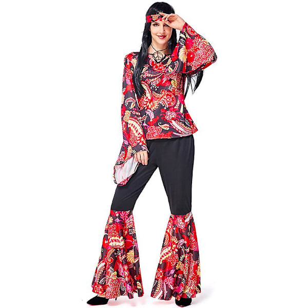 Flere par 60-tallet 70-tallet Rockabilly Hippy-kostyme Bohemian Gypsy Disco Club Cosplay Carnival Halloween Fancy Festkjole Red L