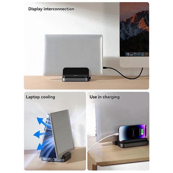 Vertikal Laptop Stand Justerbar Telefon & Tablet Holder til , , - JR-ZS374 Sort