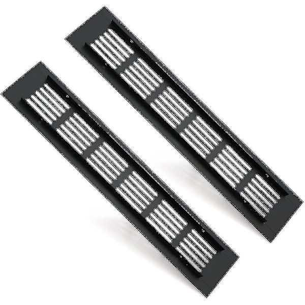 2-pak rektangulær aluminium dørventilationsrist 250x50mm insektbeskyttelse til RV, garderobe, køkken osv. - Sort