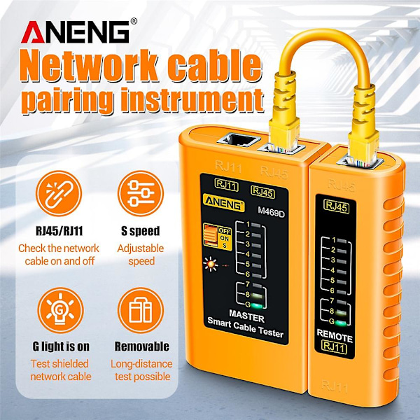 ANENG M469D Nettverkskabeltester Paringsinstrument for RJ11 RJ45 Telefonlinjer med LED-indikator