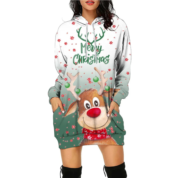 Christmas Elk Print Sweatershirts Mode Karneval Fest Kvinde Tøj Afslappet Sweater Kjole Sjovt Mønster Fest Dame Hættetrøjer style 10 2XL